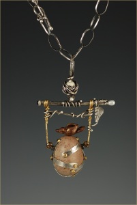 Mixed Media - Handle with Care Pendant - Polymer Clay Bird and Egg copy